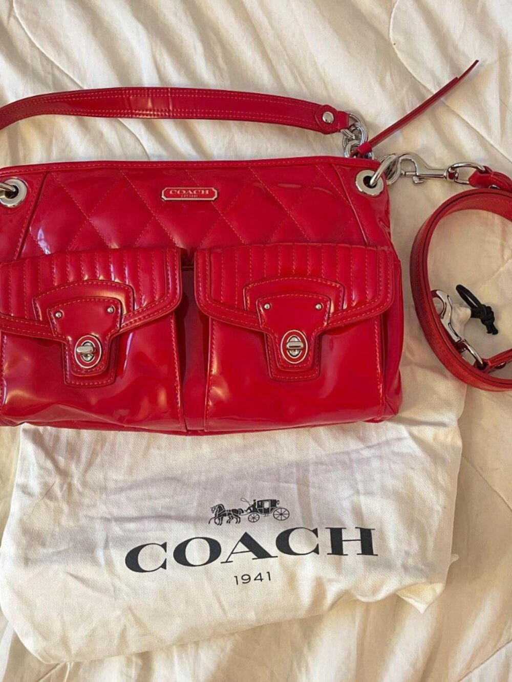Coach Poppy Liquid Gloss Hippie in Cherry Red patent leather, style 18678, from